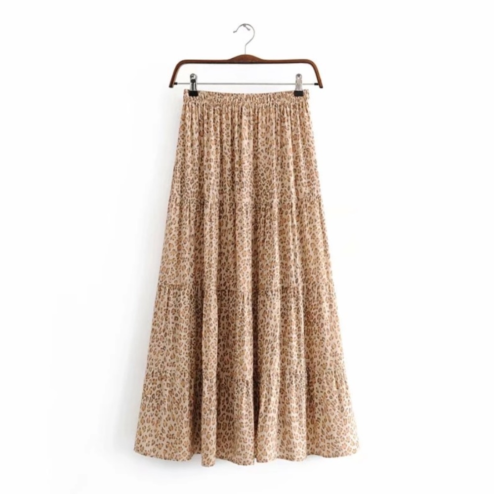Boho Leopard Ruffle Crop Top Maxi Skirt Set Camel - Picture 5 of 5